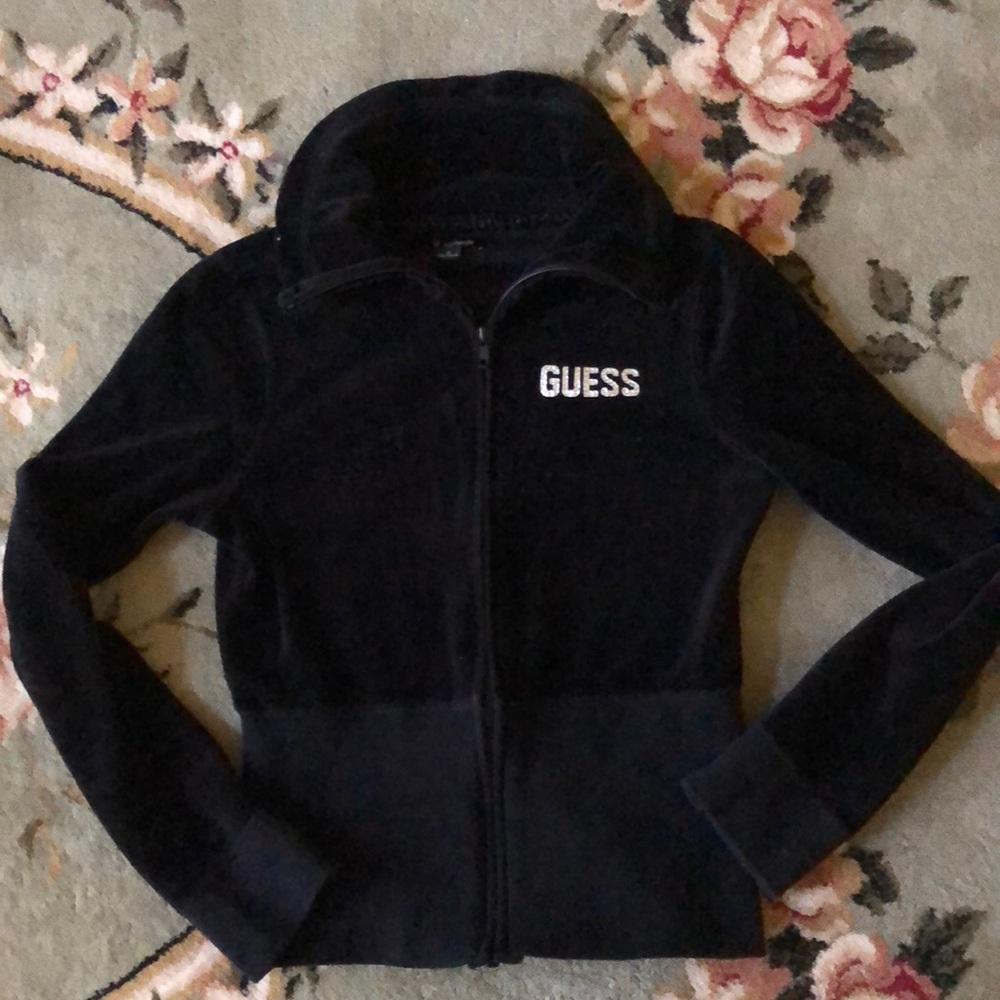 GUESS velour zip up sweatshirt size S